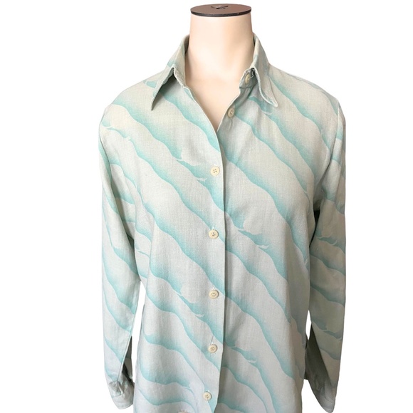 Vintage 1960s Misses' Mary Quant Londonpride Wool Cotton Wave Print Blouse S M - Picture 3 of 8